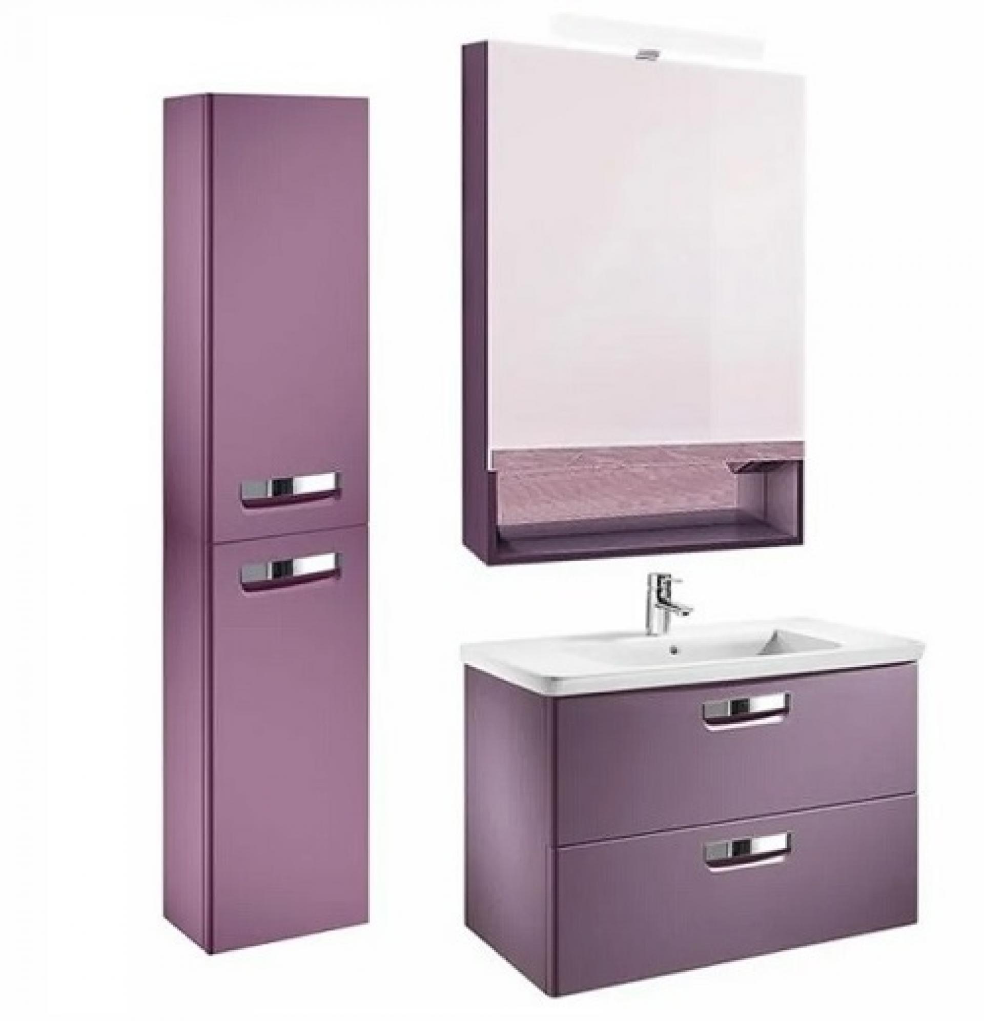 Комплект мебели 80 см Roca Gap фиолетовый, с подсветкой + шкаф-пенал левый